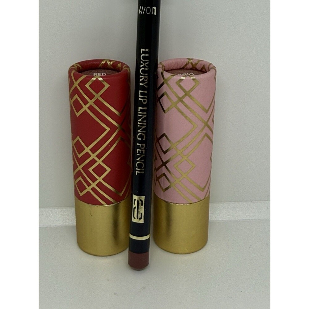 Ulta Beauty Luxe Lipsticks RED FLAG, NUDELY INTERRUPT, AVON MAUVE Lip Lining SET